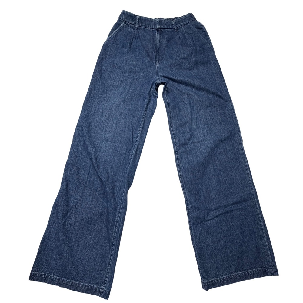 Gap 365 Trouser Jeans Medium Indigo Wide Leg Pleated Womens 6 Tall - Picture 2 of 8